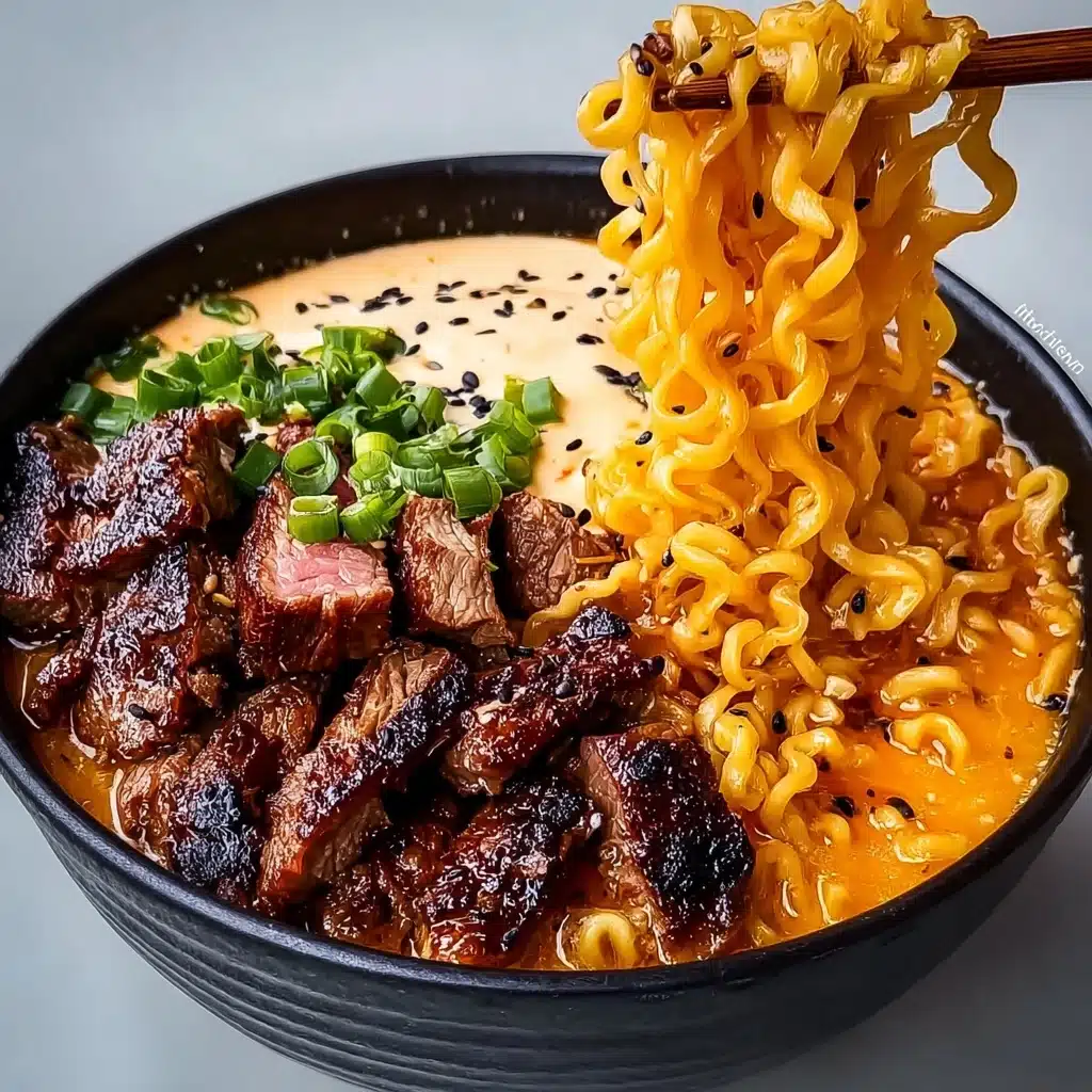 Spicy Korean Ramen with Grilled Beef & Creamy Sauce Recipe