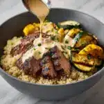Grilled Steak Bowl with Creamy Sauce & Grilled Zucchini Recipe