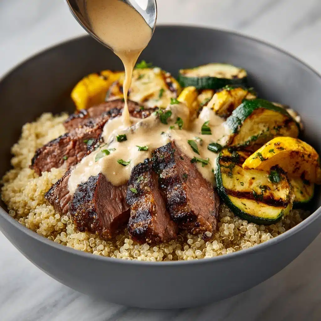 Grilled Steak Bowl with Creamy Sauce & Grilled Zucchini Recipe