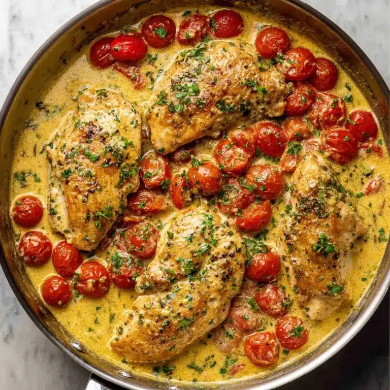 Creamy Pesto Chicken with Roasted Tomatoes Recipe
