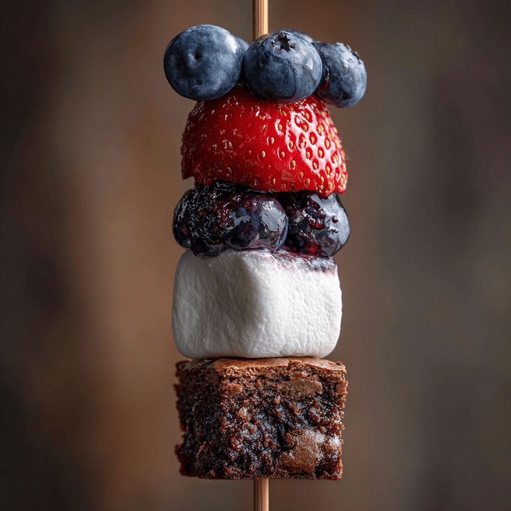 Red, White and Blue Fruit and Brownie Skewers Recipe - Recipe Image