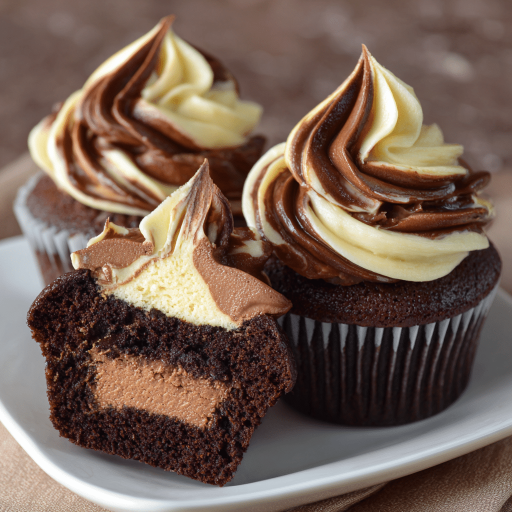 Swirled Chocolate Cupcakes with Creamy Chocolate Filling Recipe - Recipe Image