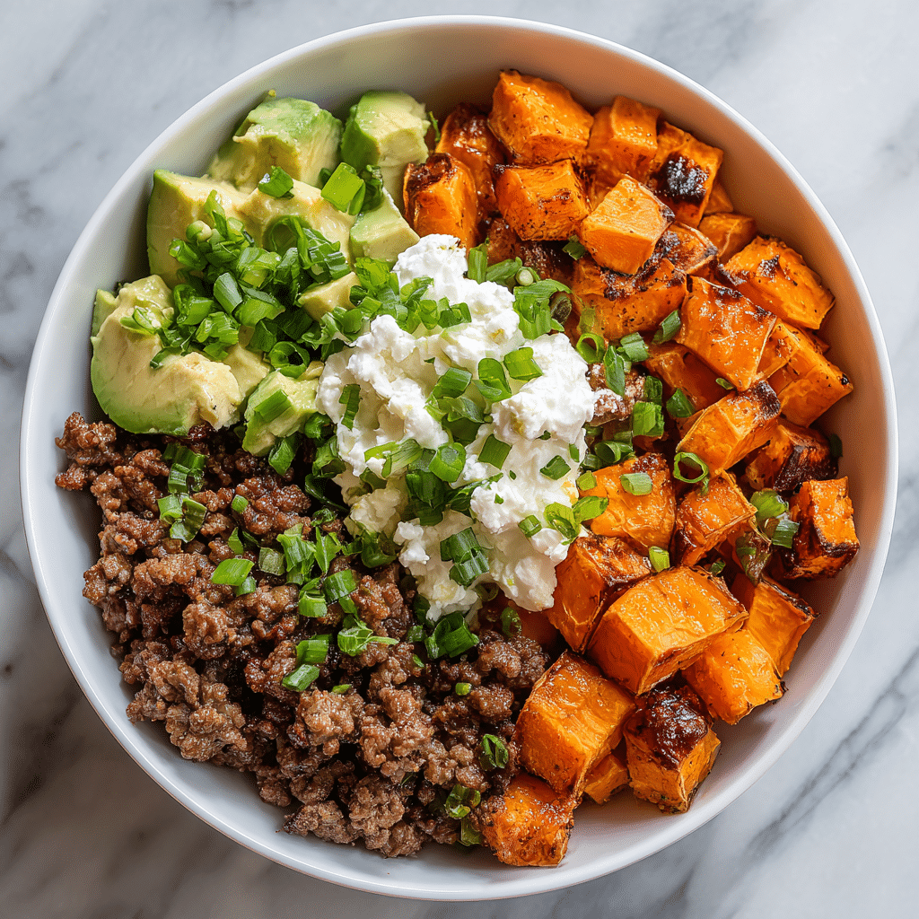 Sweet Potato Beef Bowl with Hot Honey and Cottage Cheese Recipe - Recipe Image