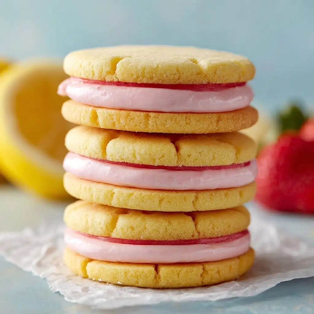 Lemon Sandwich Cookies with Strawberry Frosting Recipe - Recipe Image