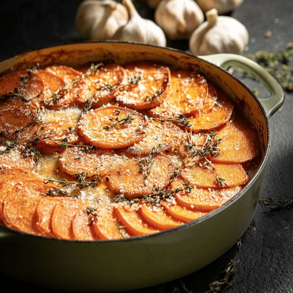 Easy Creamy Scalloped Sweet Potatoes Recipe - Recipe Image