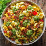 Corn Pasta Salad with Bacon and Creamy Pesto Dressing Recipe