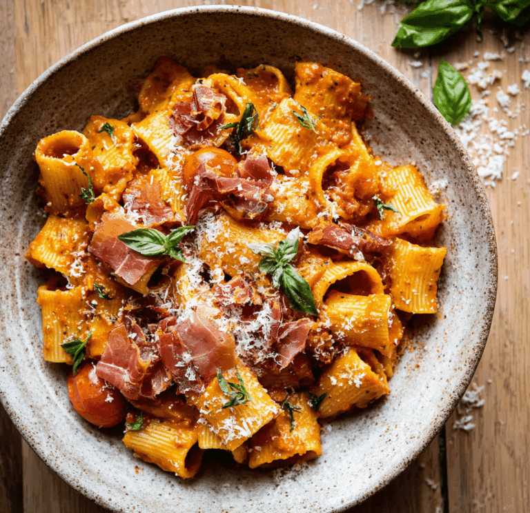 Creamy Roasted Tomato Ricotta Pasta with Crispy Prosciutto Recipe