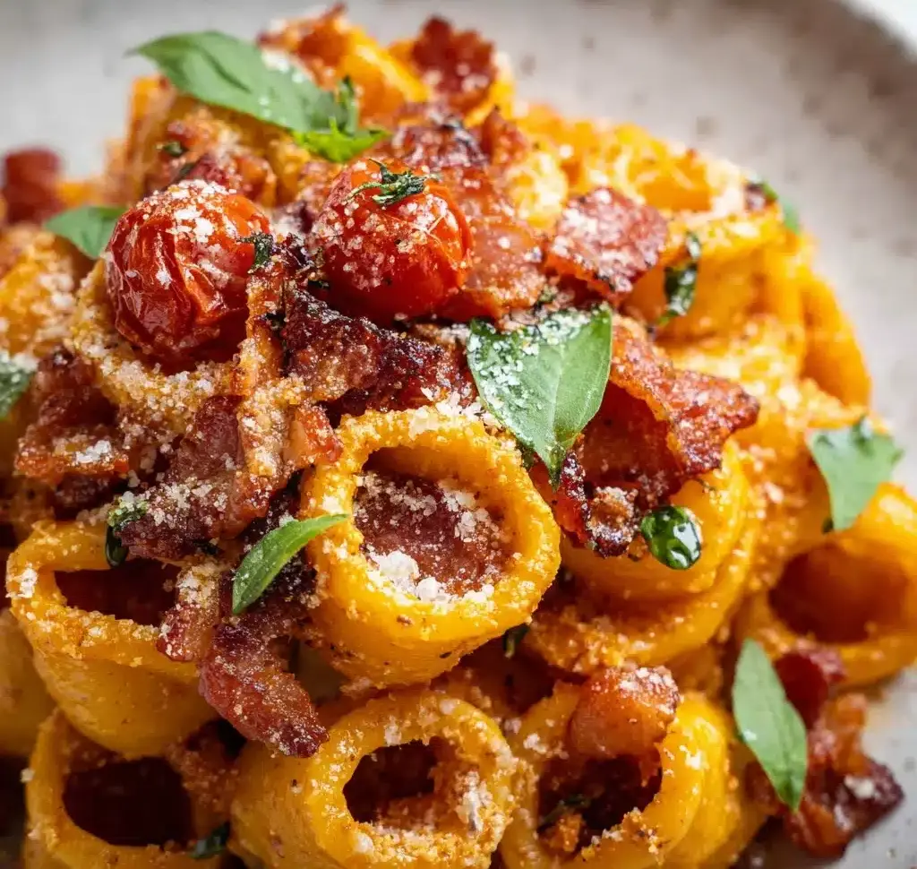 Creamy Roasted Tomato Ricotta Pasta with Crispy Prosciutto Recipe