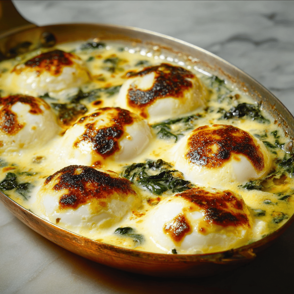 Mollet Eggs Florentine Recipe - Recipe Image