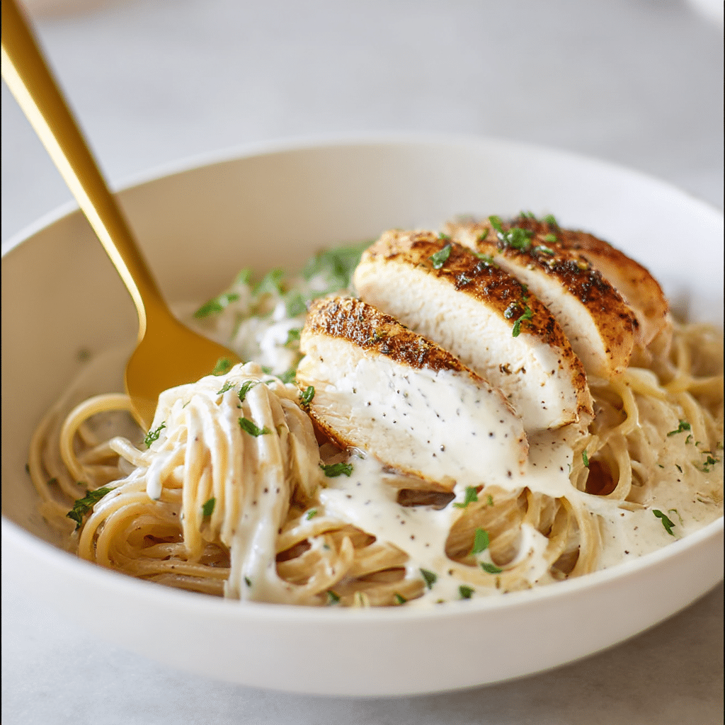 Roasted Garlic Cottage Cheese Alfredo Sauce with Chicken Recipe - Recipe Image