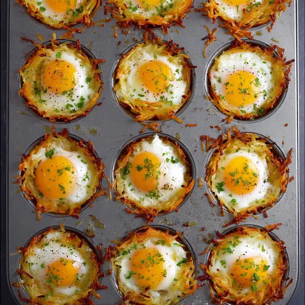 Cheesy Hash Brown Cups with Baked Eggs Recipe - Recipe Image
