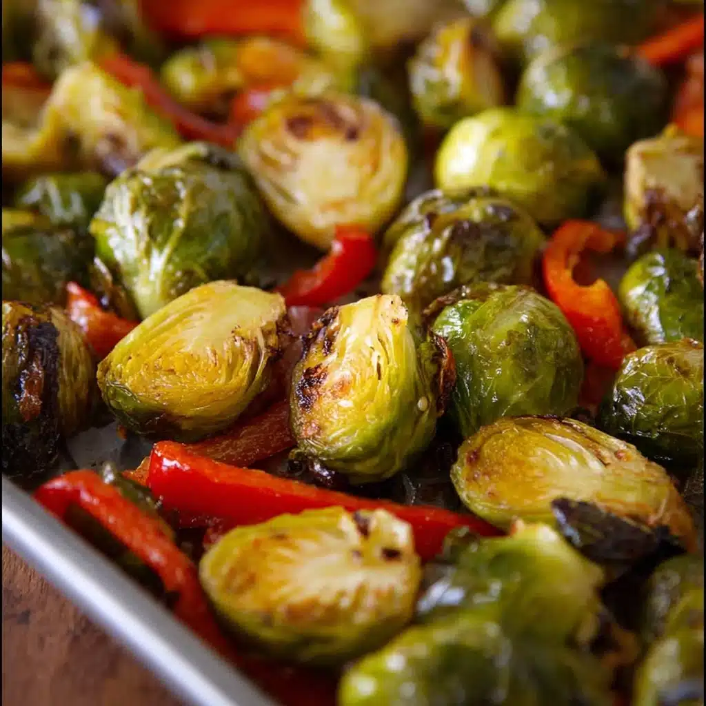Roasted Brussels Sprouts with Red Peppers and Shallots Recipe - Recipe Image