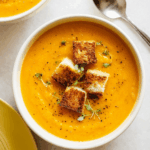 Spicy Pumpkin Soup with Grilled Cheese Croutons Recipe