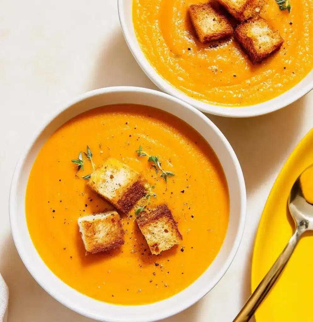 Spicy Pumpkin Soup with Grilled Cheese Croutons Recipe