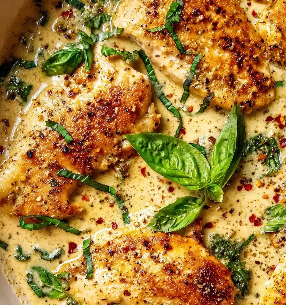 Creamy Parmesan Basil Chicken Recipe