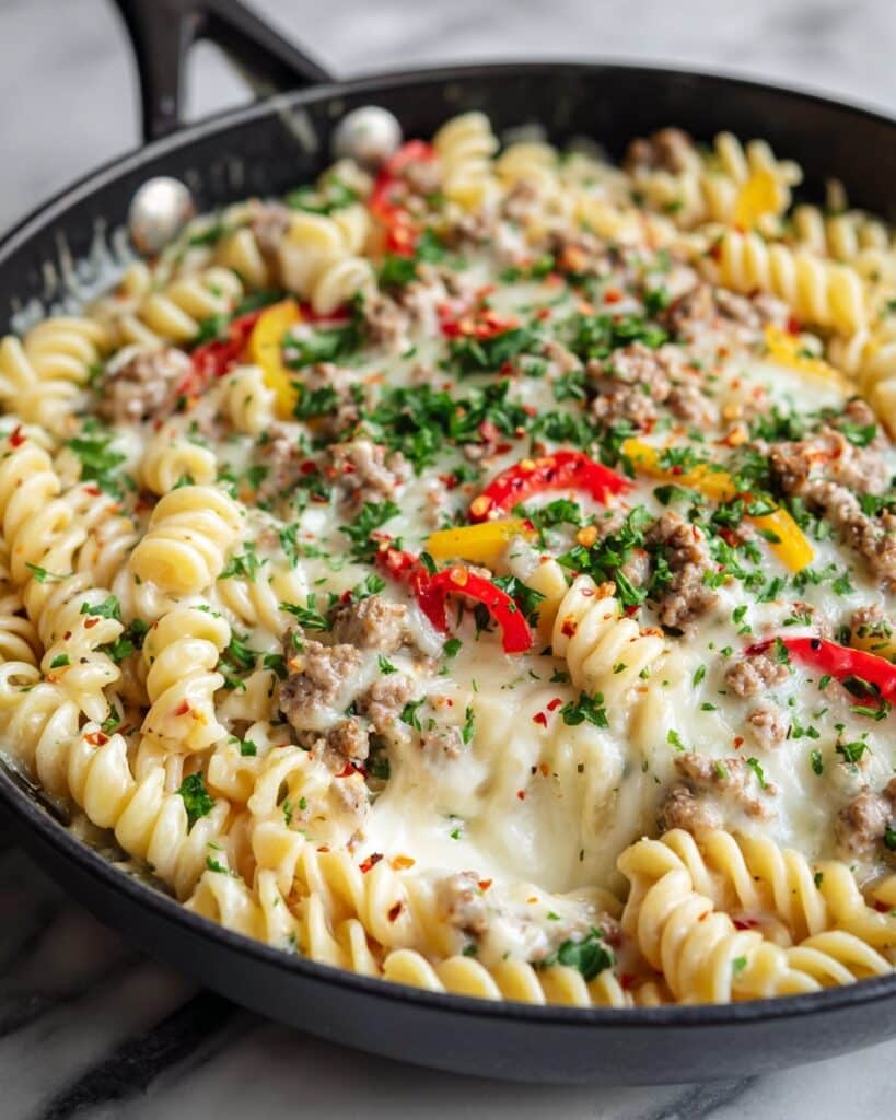 Philly Cheesesteak Pasta Skillet Recipe