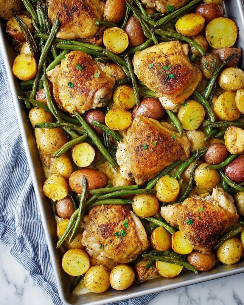Herb-Roasted Sheet Pan Chicken with Potatoes and Green Beans Recipe