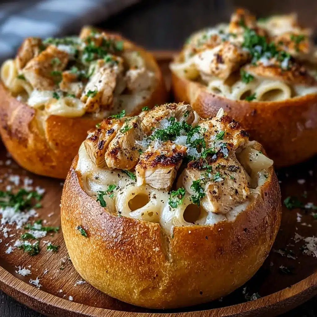 Chicken Alfredo Garlic Bread Bowls Recipe - Recipe Image