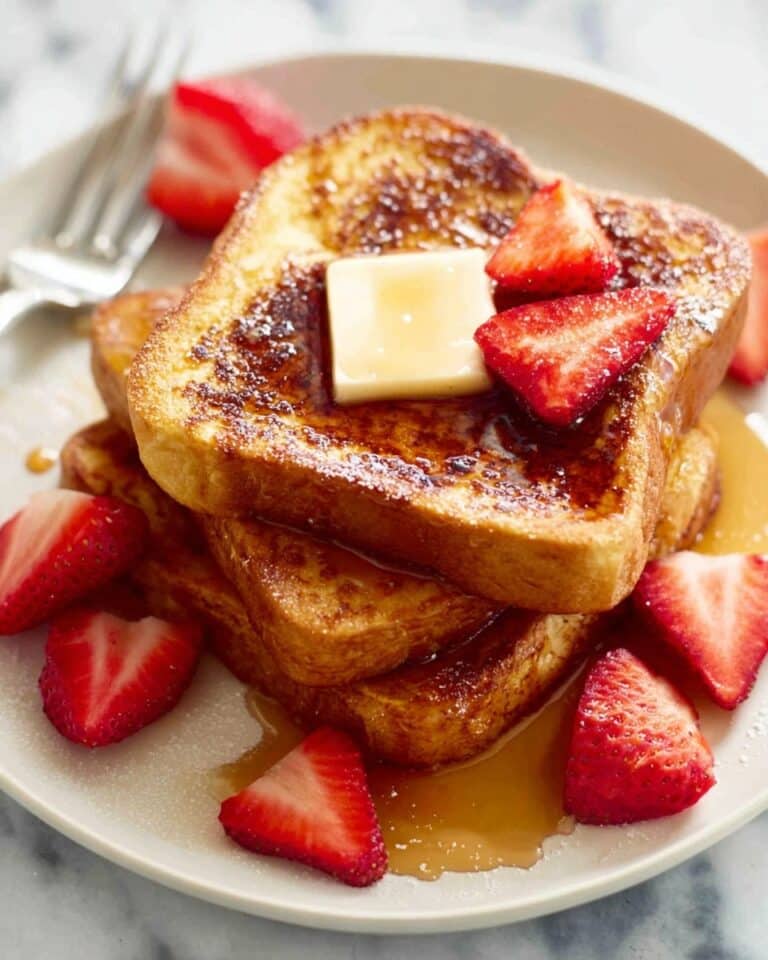 Fluffy Cinnamon Vanilla French Toast with Macerated Strawberries and Maple Syrup Recipe