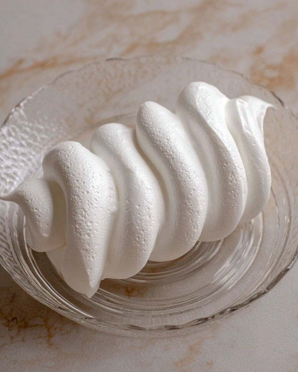 The image shows a clear glass jar filled with a thick, fluffy white cream that looks soft and smooth. A spoon lifts some of the white cream above the jar, showing its dense and stretchy texture. In the background, there are a couple of clear glasses topped with a layer of lightly browned, toasted cream, all placed on a white marbled surface. The cream looks fresh and inviting, with a slightly glossy finish. photo taken with an iphone --ar 4:5 --v 7