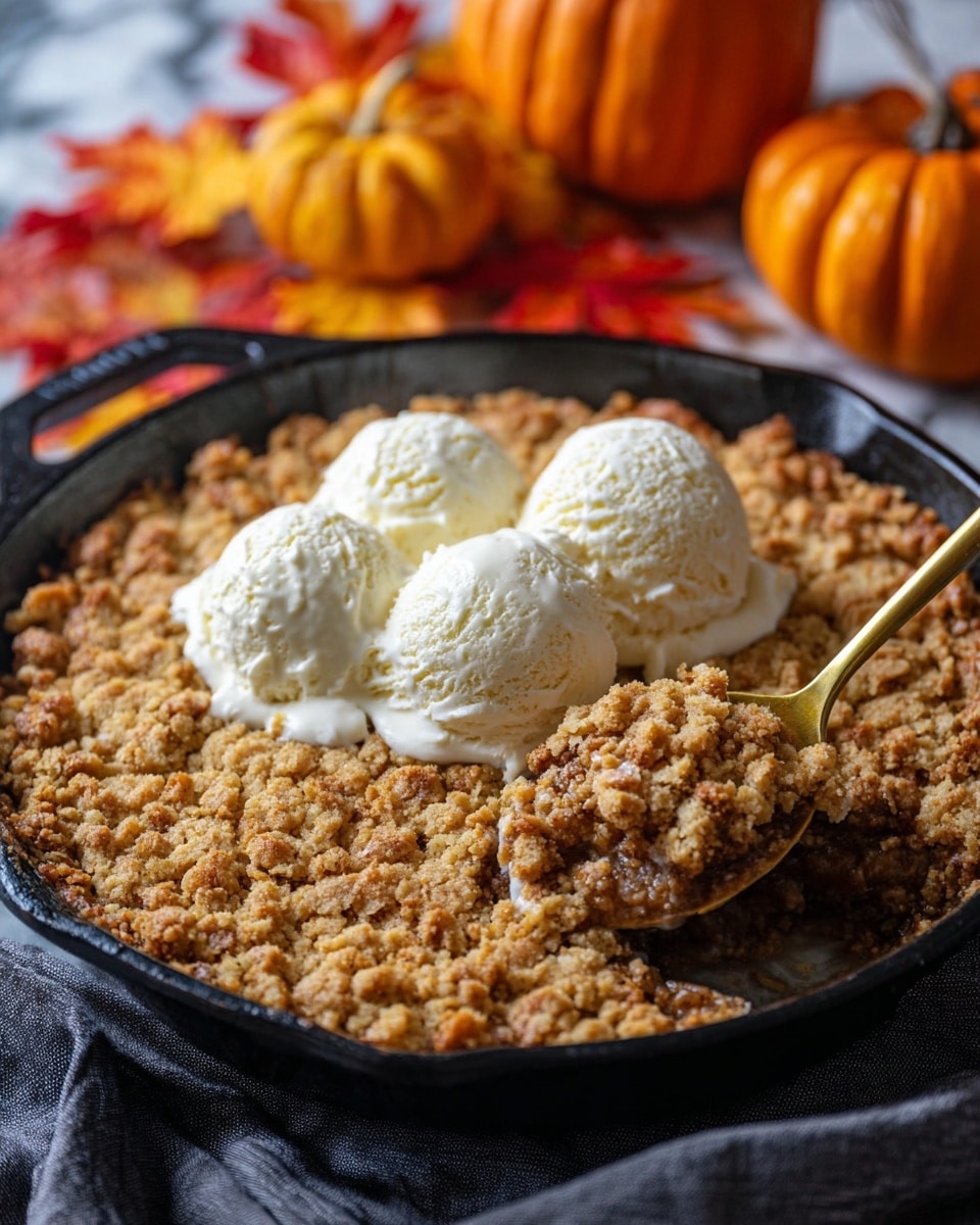 A close-up view of a white bowl filled with two layers: the bottom layer is a crumbly, golden-brown dessert with a rough texture, and the top layer is a creamy, smooth white scoop of vanilla ice cream resting in the center. In the blurred background, there is another white bowl with the same dessert and ice cream, with a golden spoon partially visible. The entire scene is set on a white marbled surface. photo taken with an iphone --ar 4:5 --v 7