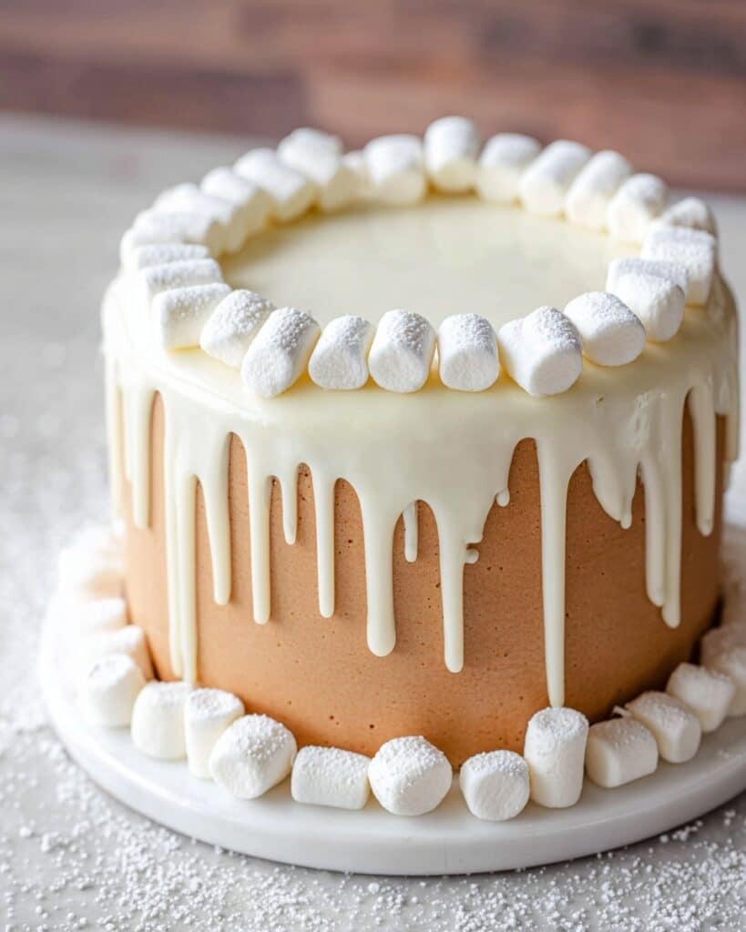 Hot Chocolate Cake with Marshmallow and White Chocolate Ganache Recipe