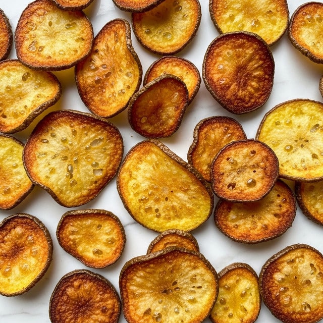 The image shows close-up thin slices of crispy, golden brown potato chips with some darker, more cooked edges, spread unevenly on a white marbled surface. The chips have a rough, crunchy texture with visible small bubbles and slight oily shine, showing a mix of light yellow and deep golden brown colors. Some chips have curled and twisted shapes, adding to the varied look of the crispy snack. photo taken with an iphone --ar 4:5 --v 7