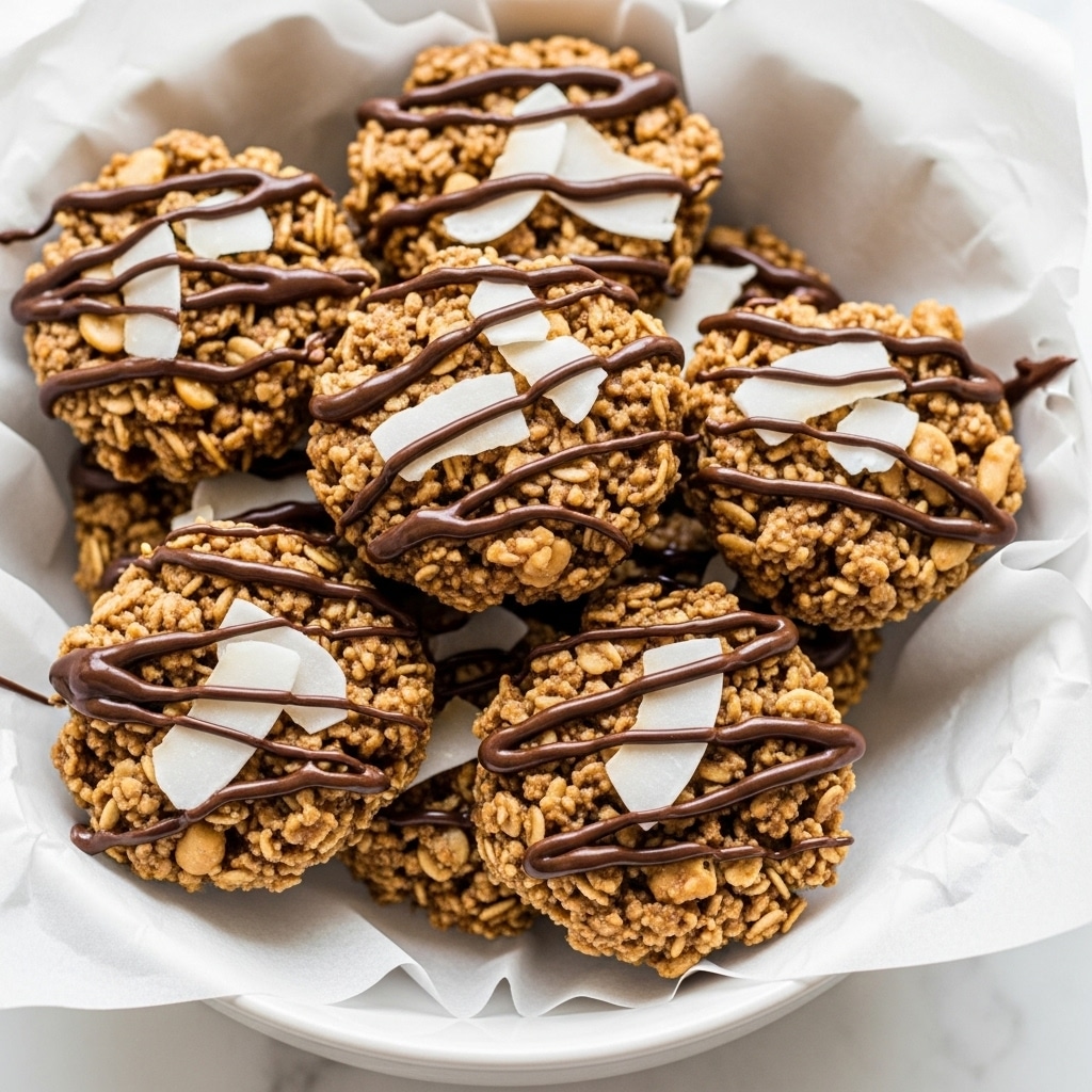 Drizzled Peanut Butter Coconut Oatmeal Clusters Recipe
