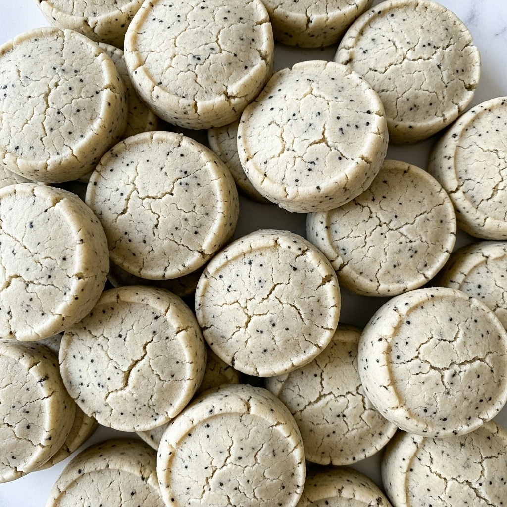 The image shows a close-up view of many small round dough pieces, each about the same size and shape. The dough is pale beige in color with small black specks scattered throughout, giving a speckled texture. The pieces are stacked and crowded closely together, filling the entire frame. The surface of each dough piece looks smooth with some slight cracks and a soft texture visible. The background has a white marbled texture. photo taken with an iphone --ar 4:5 --v 7