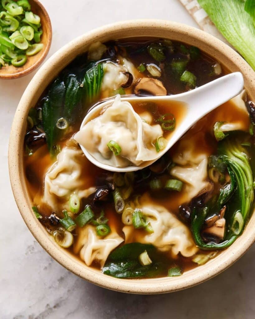 Warm Wonton Soup with Mushrooms and Bok Choy Recipe