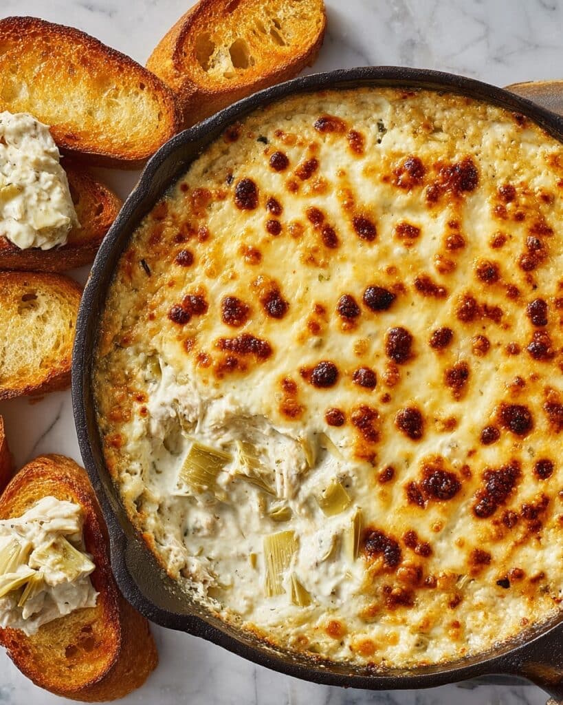 Crab Artichoke Dip with Garlicky Crostini Recipe