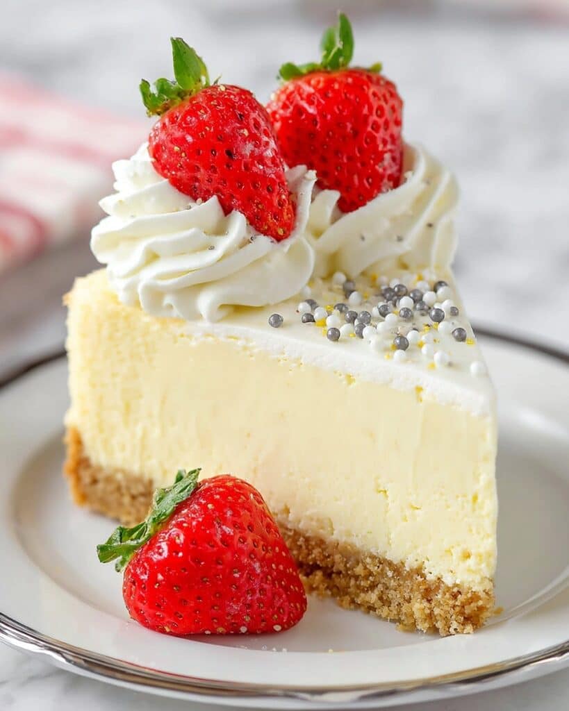 Vanilla Bean Cheesecake with White Chocolate Mousse and Fresh Strawberries Recipe