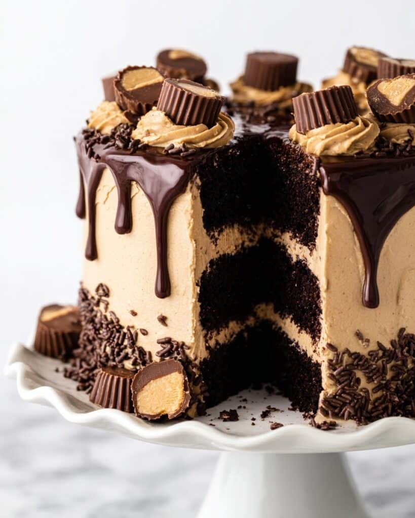 Chocolate Brownie Cake with Peanut Butter Frosting Recipe
