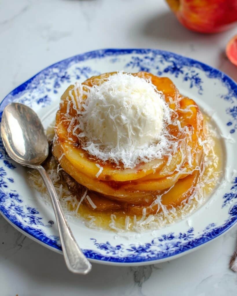 Apple Croissant Dessert with Caramelized Apples, Ice Cream, and Gruyère Recipe