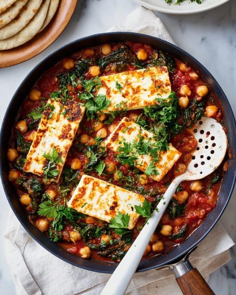 Baked Feta with Kale, Tomato Sauce, and Chickpeas Recipe