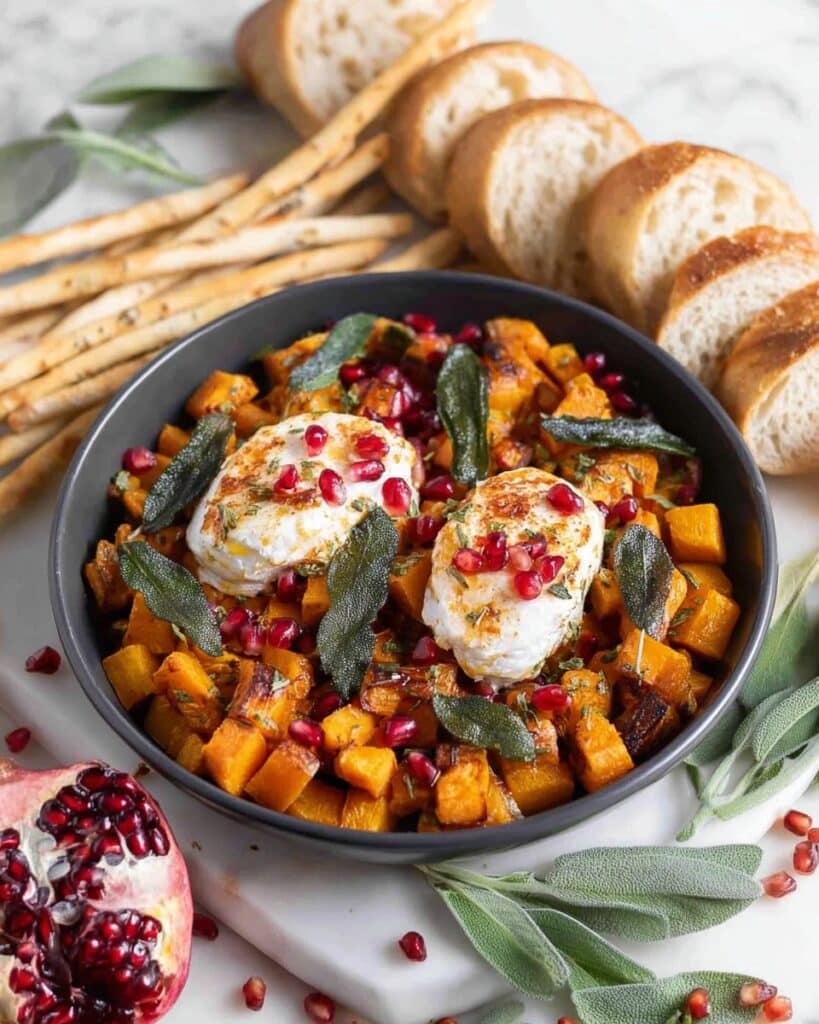 Burrata with Maple Roasted Butternut Squash and Pomegranate Balsamic Reduction Recipe