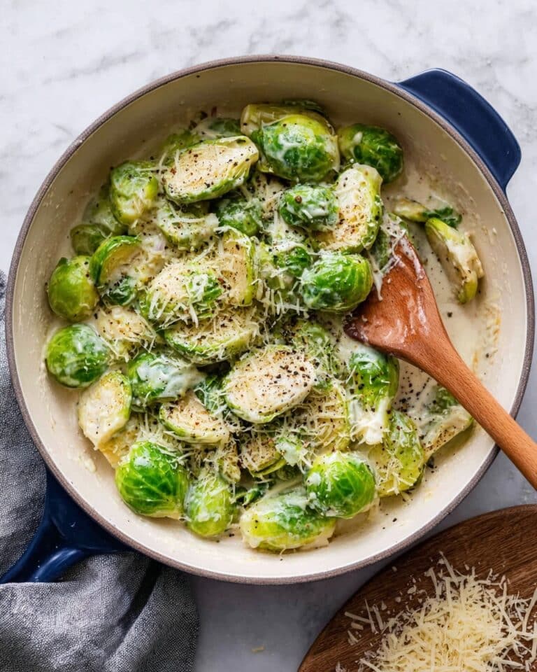 Creamy Parmesan Garlic Brussels Sprouts Recipe
