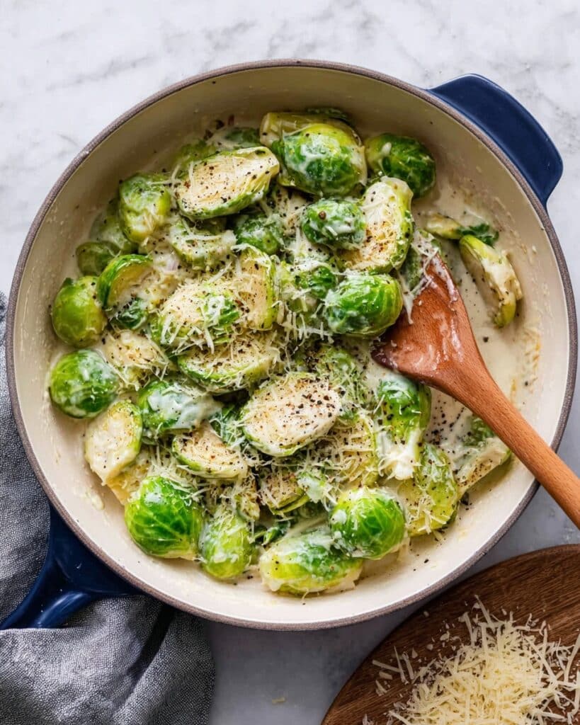 Creamy Parmesan Garlic Brussels Sprouts Recipe