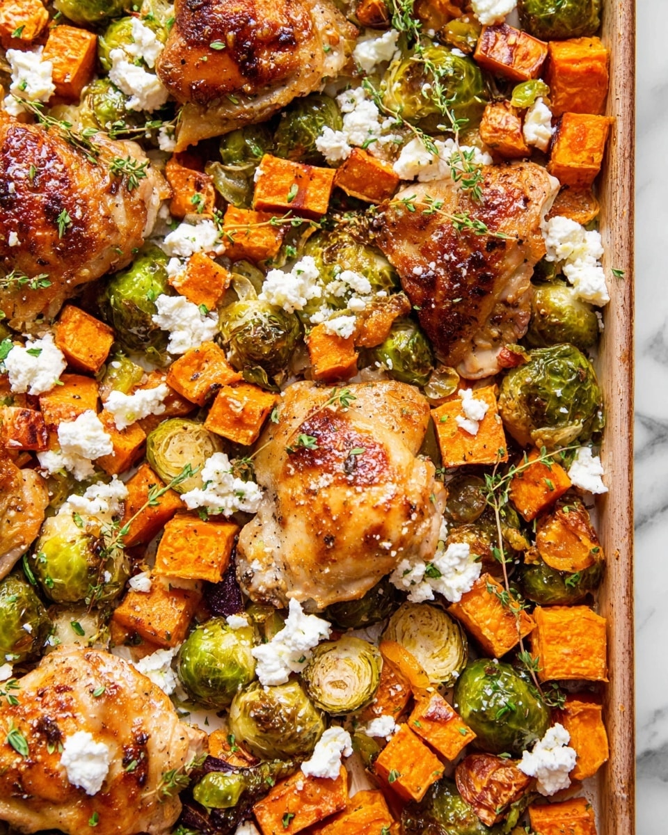 A white bowl filled with layers starting with fresh green arugula leaves at the base, topped with roasted Brussels sprouts that are golden brown and slightly charred, and orange sweet potato cubes with a crispy edge. In the center, there are slices of golden-brown roasted chicken breast with a light pepper seasoning, arranged neatly. Scattered over the top are small crumbles of white cheese, adding a soft texture and white color contrast. The bowl sits on a white marbled surface with a soft, light setting. photo taken with an iphone --ar 4:5 --v 7