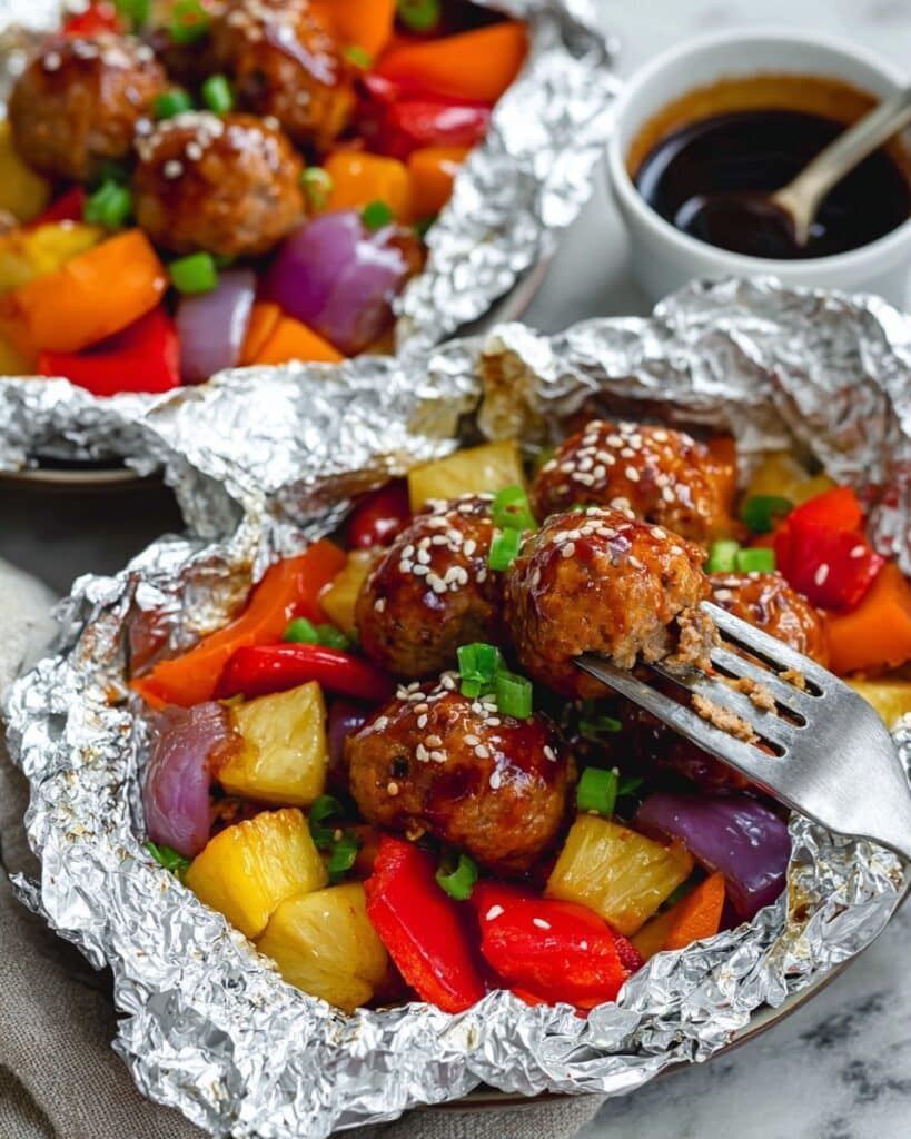 Teriyaki Meatball Foil Packets Recipe
