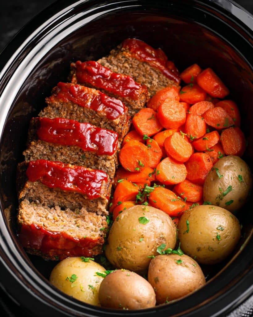 Slow Cooker Meatloaf Dinner with Potatoes and Carrots Recipe