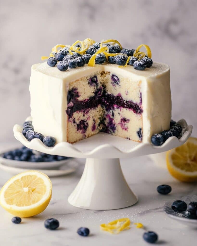 Lemon Blueberry Cake with Blueberry Jam Filling and Whipped Lemon Frosting Recipe