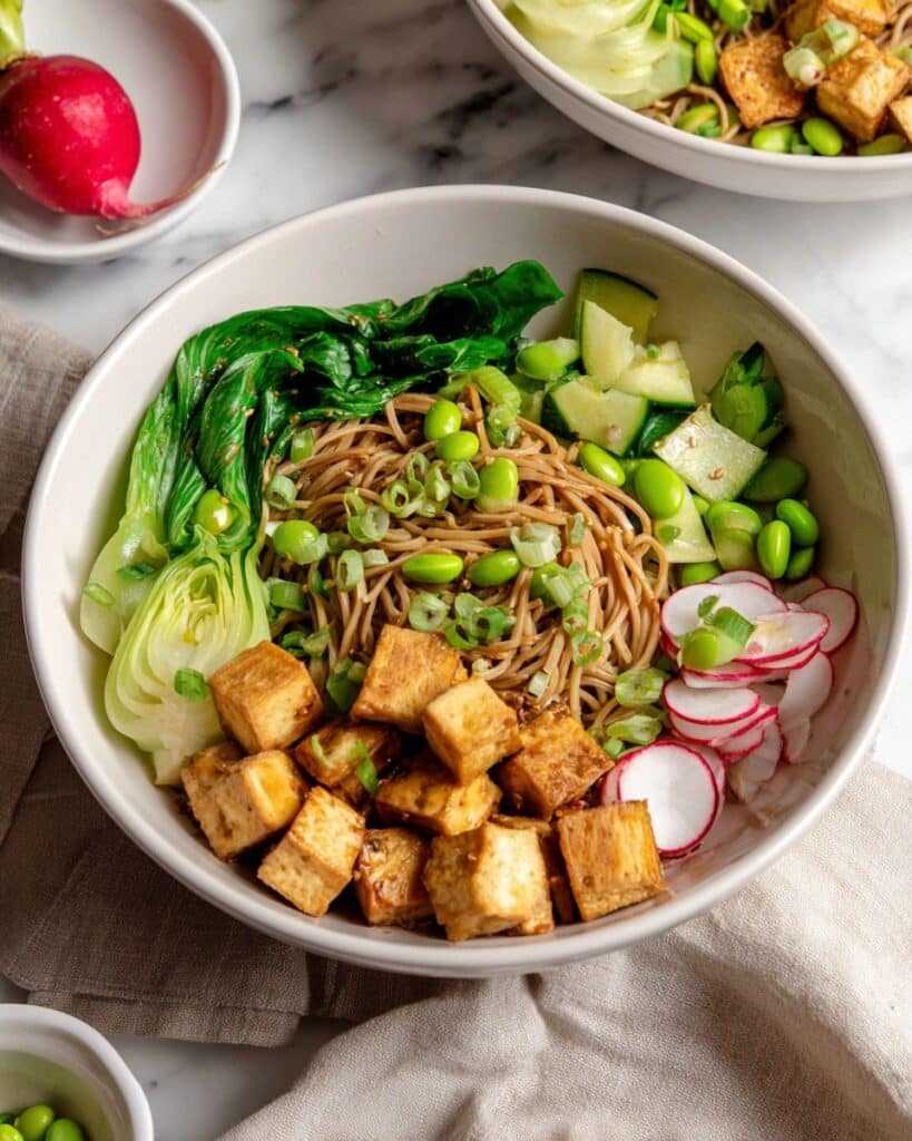 Tofu Soba Noodles with Edamame and Vegetables Recipe