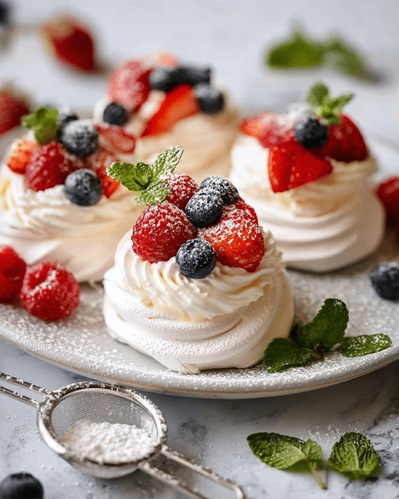 Mini Pavlovas with Fresh Fruit and Whipped Cream Recipe
