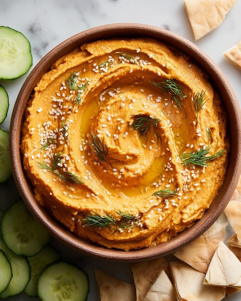 Carrot Hummus with Harissa and Tahini Recipe