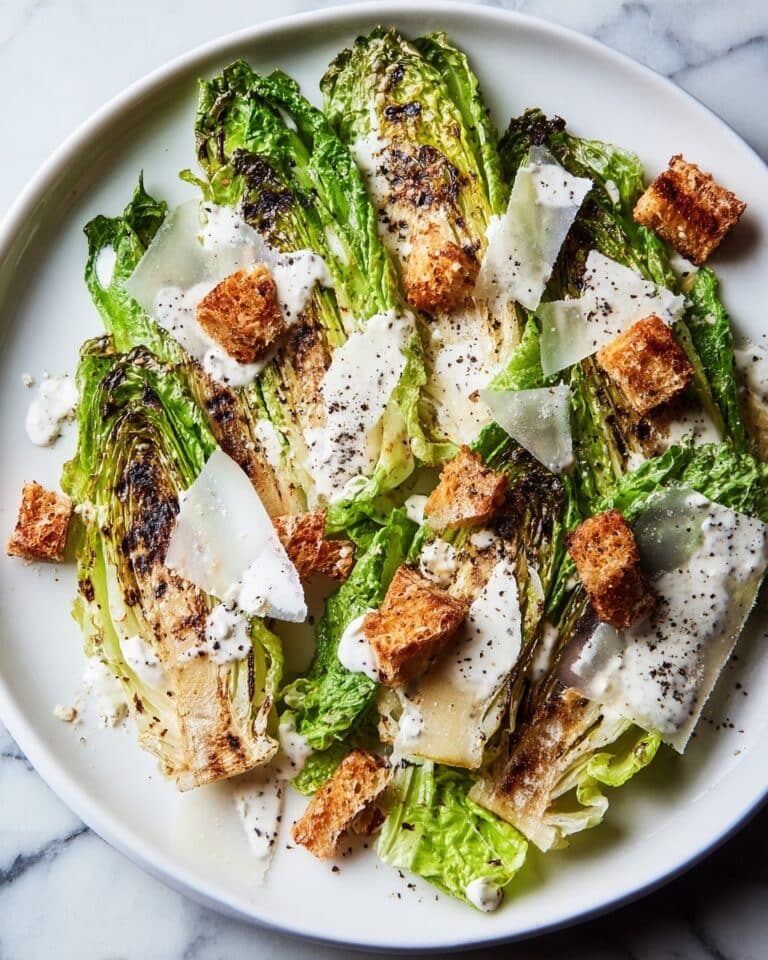 Grilled Romaine Wedge with Garlic Parmesan Dressing and Croutons Recipe