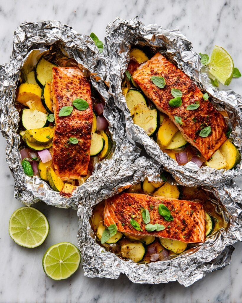 Grilled Honey-Chipotle Salmon Foil Packets with Summer Squash Recipe