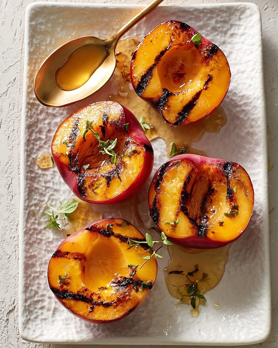 Grilled Peaches with Vanilla Ice Cream, Honey, and Sea Salt Recipe