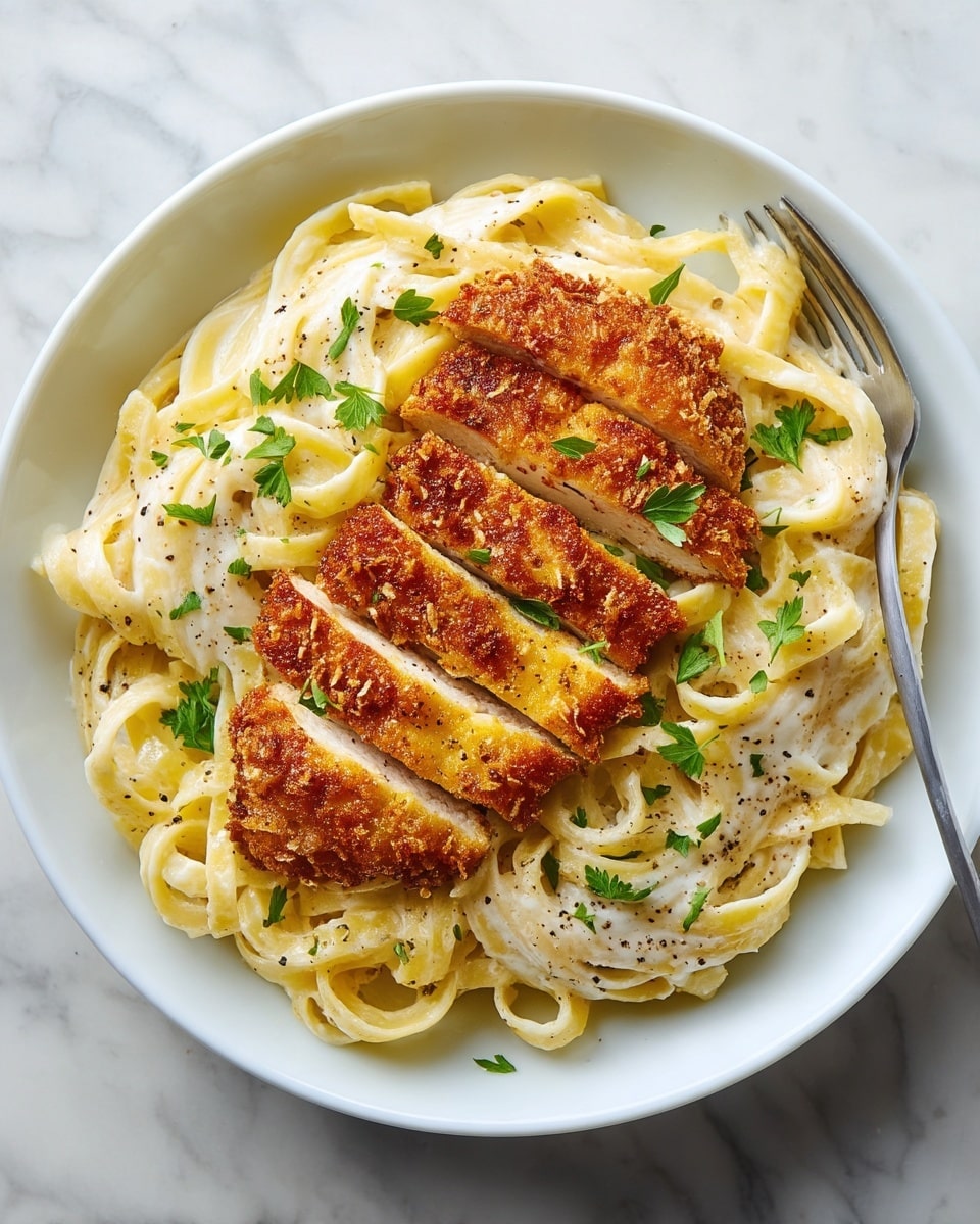 Crispy Chicken Fettuccine in Creamy Parmesan Sauce Recipe