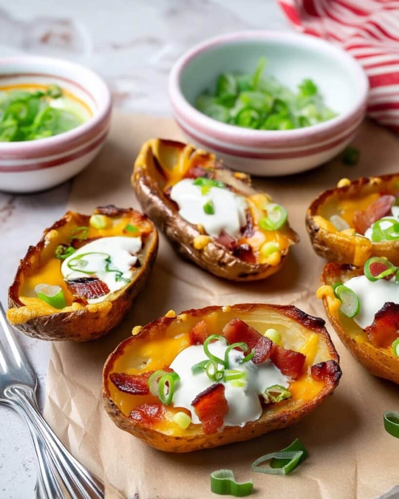 Baked Potato Skins with Cheddar, Bacon, and Green Onions Recipe